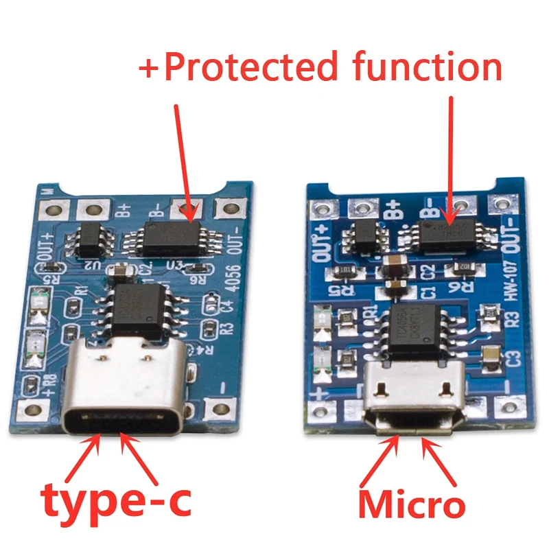 5 V 1A 18650 TP4056 Lithium-Batterie-Ladegerät-Modul Typ C Micro Mini USB-Ladeplatine mit Schutz Doppelfunktionen 1A Li-Ion Image