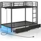 Metal Bunk Bed Twin Over Twin with USB Charging Station,LED Bunk Bed with 2 Storage Drawers, Bed
