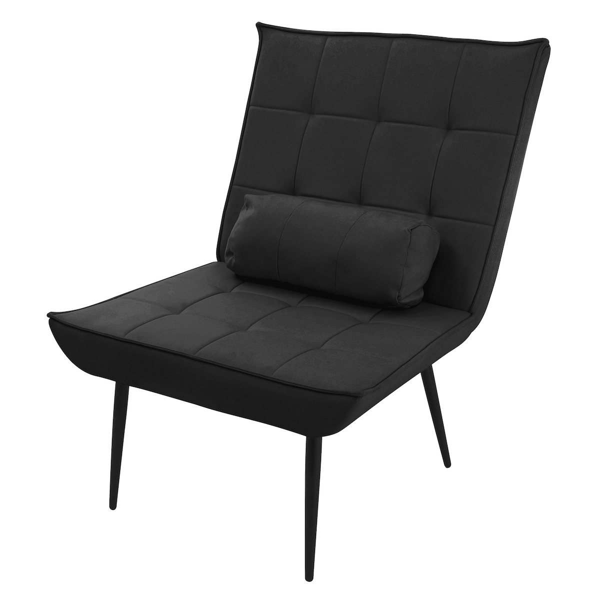 ML-Design Sessel Schwarz – Relaxsessel mit Lendenkissen, gepolstert, Metallbeine, Retro Lesesessel, ergonomischer Fernsehsessel fürs Wohnzimmer Image
