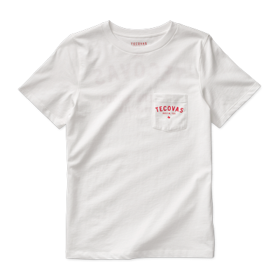 Tecovas Women's Fine Makers Pocket T-Shirt, Bone/Red, Pima Cotton, Large