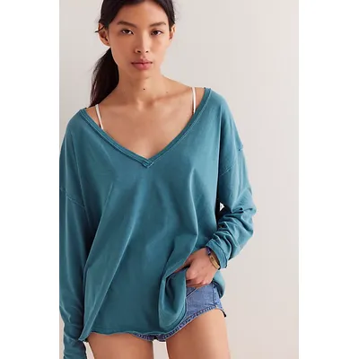 We The Free Nina V-Neck Long-Sleeve Tee at Free People in Harbor Teal, Size: Small