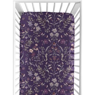 Sweet Jojo Designs Boho Wildflower Vintage Floral Girl Fitted Crib Sheet Purple Teal Botanical Bohemian Farmhouse Cottagecore