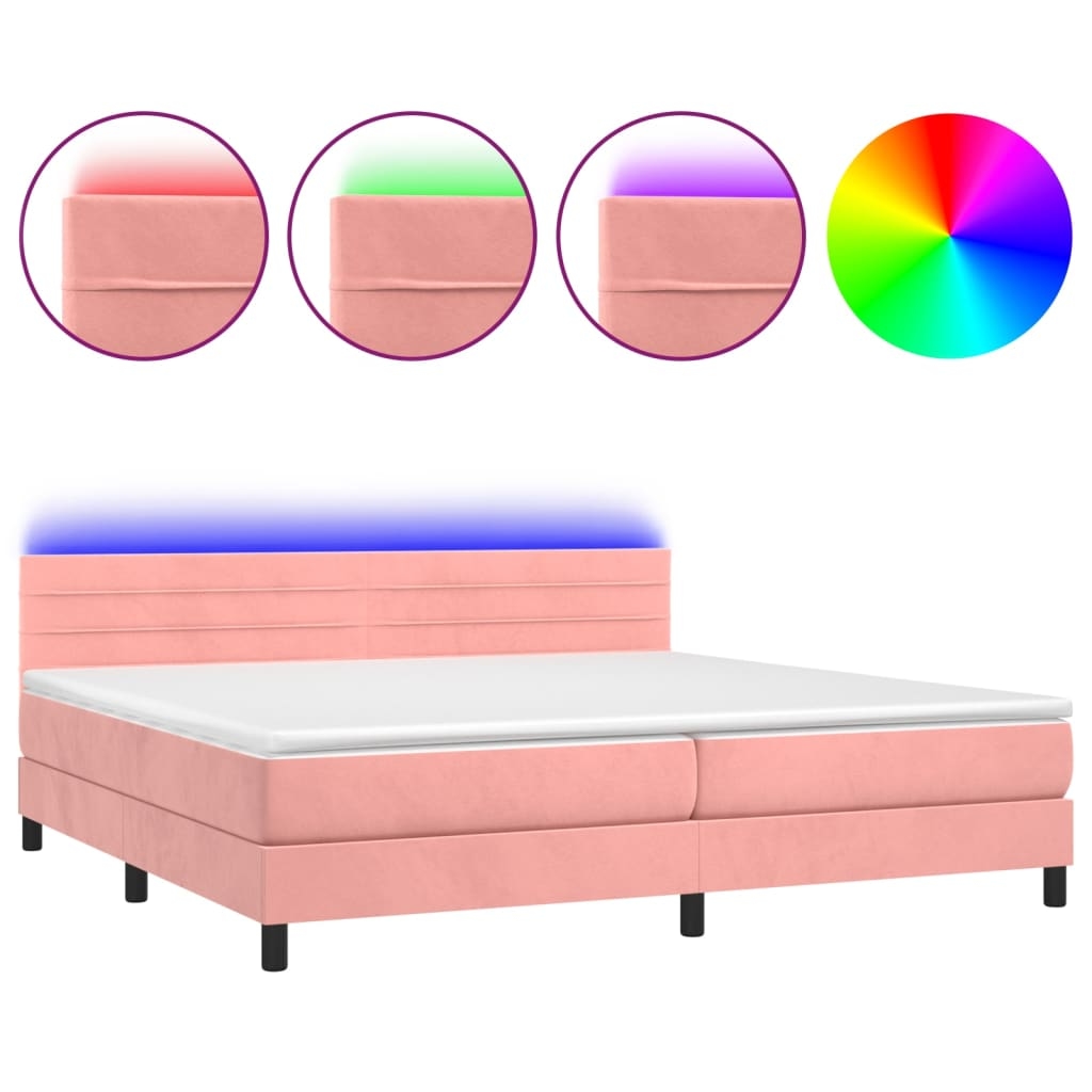 vidaXL Boxspringbett mit Matratze & LED Rosa 200x200 cm Samt Image