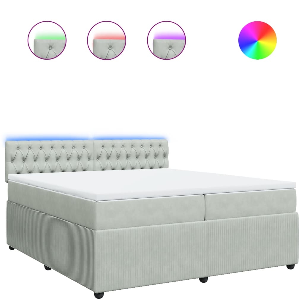 vidaXL Boxspringbett mit Matratze Hellgrau 200x200 cm Samt Image