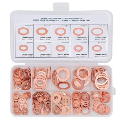 TEMU 200pcs Copper Washers Set - Flat Ring Gasket Assortment, 9 Sizes, High Conductivity, Corrosion & Heat Resistant, For Engine Seal & Plumbing Image