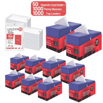 TEMU 50 Packs Magnetic Card Holder + 1000 35pt Top & Penny Sleeves - , Durable 35pt Pvc Material, Protective And Acid-free - Halloween