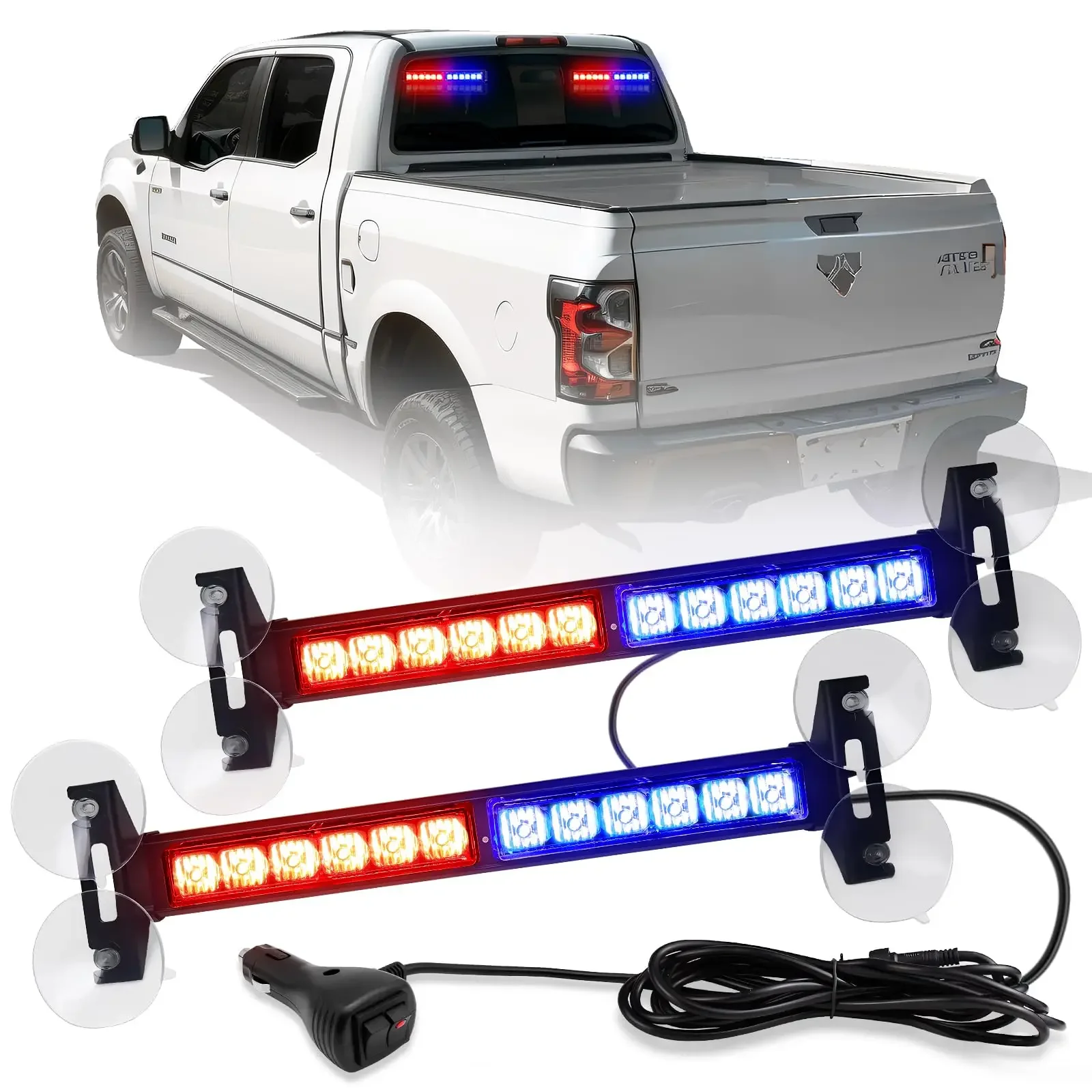 2 in 1 Rosso Blu Griglia per auto Luce stroboscopica di emergenza Luci della polizia a LED Avvertimento di pericolo Lampeggiante Lampade per parabrezza anteriore/posteriore di sicurezza