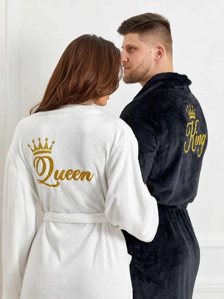 Queen King Gemütliche Plüsch-Bademäntel, ultraweiche Mr. Mrs. Bademäntel, Frottee-Flanell-Bademäntel, Schalkragen, Damen, Herren, Spa, Hochzeitstag Image