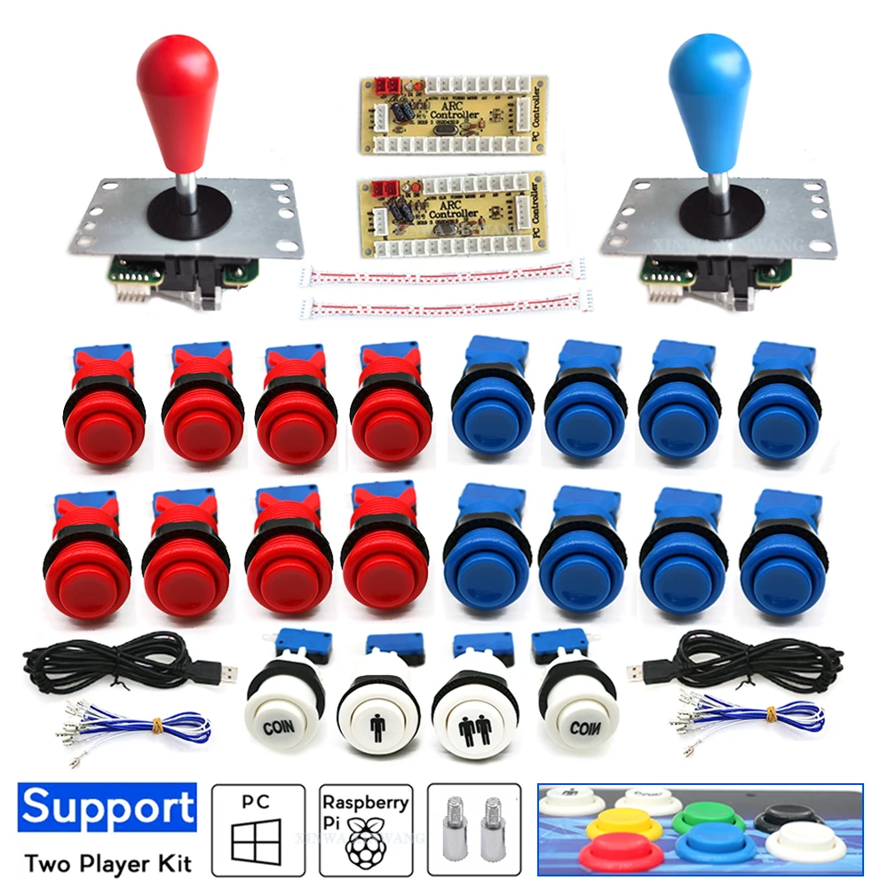 Arcade Joystick Kit 2 Spieler Set Null Verzögerung USB Board Happ Push Button 8-Wege Joystick Für PC Rasberry Pi Spiel Box Schrank DIY Image