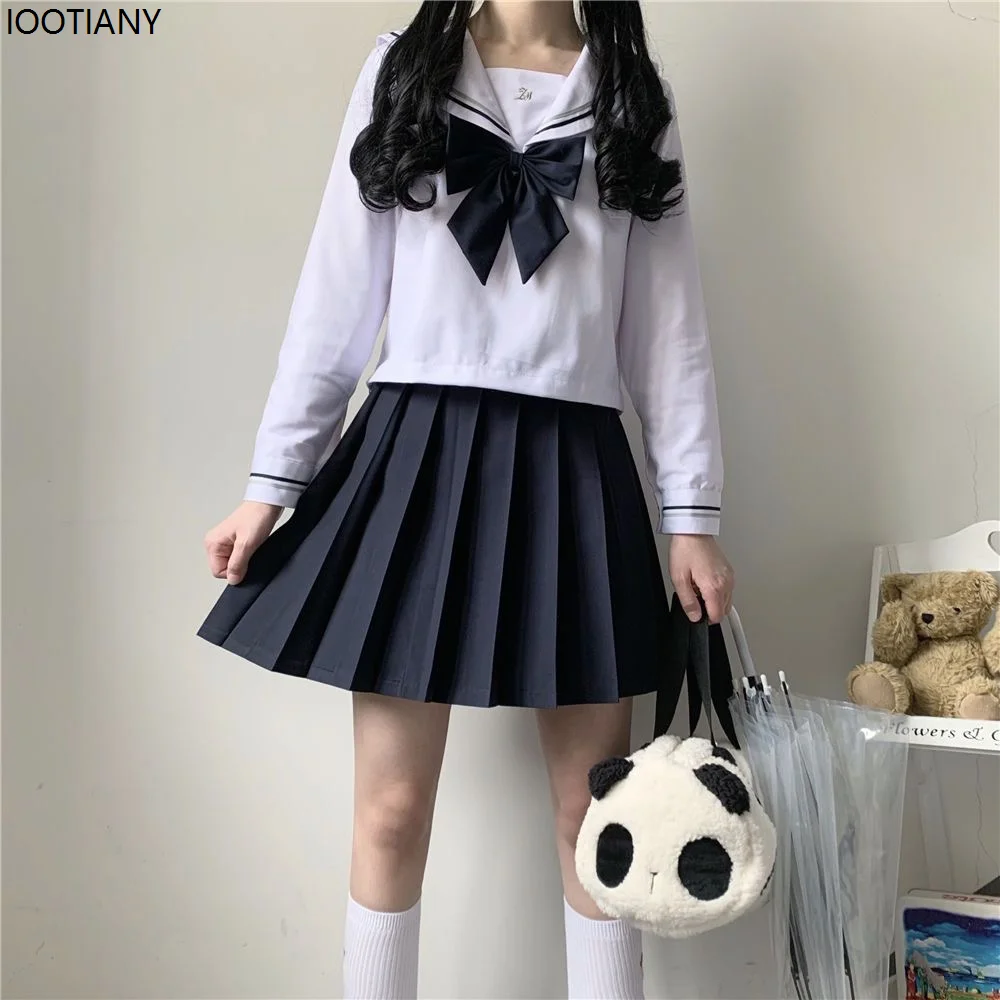 Japanischer JK-Rock-Anzug für weibliche Studenten, weiß, Basic-Stil, Matrosenanzug im College-Stil, Schleife, Faltenrock, Uniform für Gymnasiasten Image