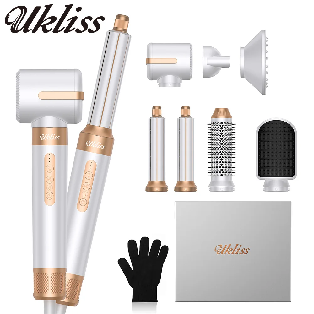 UKLISS 7-in-1 Haartrockner-Bürste, bürstenloser Hochgeschwindigkeits-Haartrockner mit Diffusor, Ionen-Föhn, Heißluft-Stylingkamm, Lockenstab Image