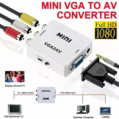 VGA zu AV Konverter VGA zu RCA AV zu VGA Konverter RCA Adapter mit 3,5 mm Audiokabel für TV Box PC 1080P CVBS zu VGA Konverter Image