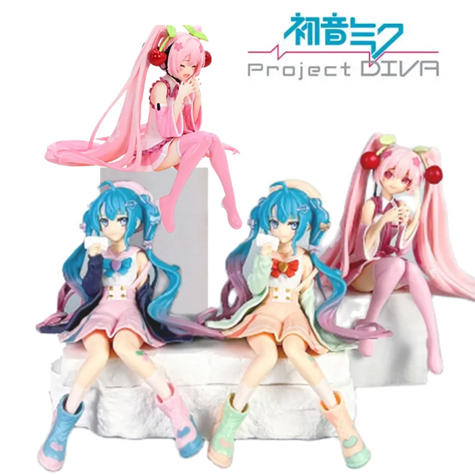 Anime Hatsune Miku Anime Figur Rosa Kleid Sitzhaltung PVC Modell Action Spielzeug Kirsche rosa Kirschblüte Dekoration Geschenke Image