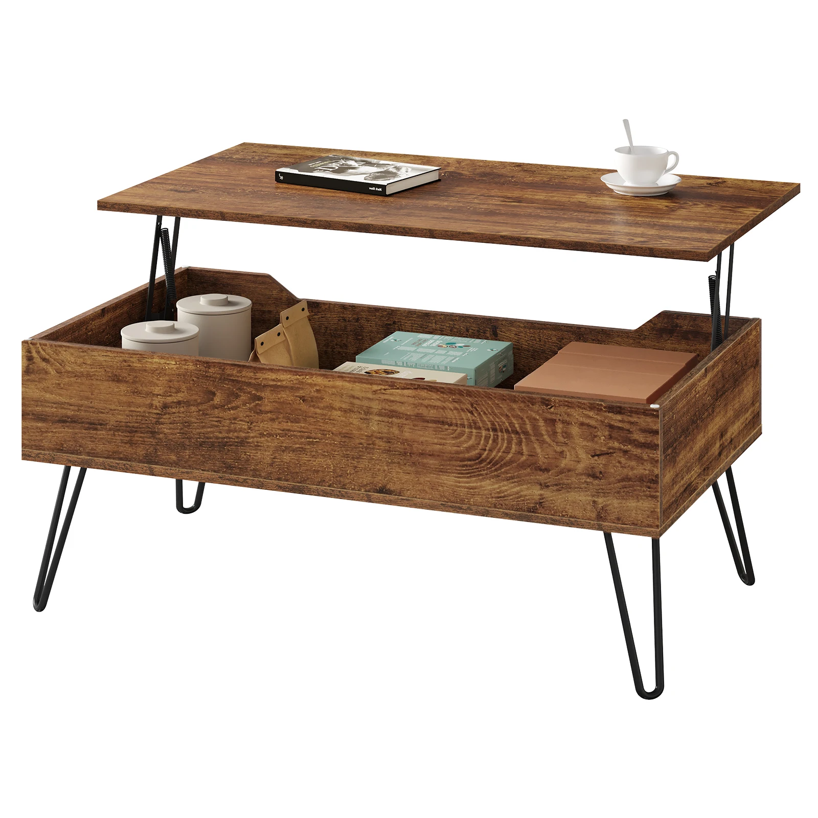 WOLTU Couchtisch mit versteckter Stauraum, höhenverstellbare Sofa-Beistelltischplatte für Wohnzimmer, Büro, Heimdekoration Image