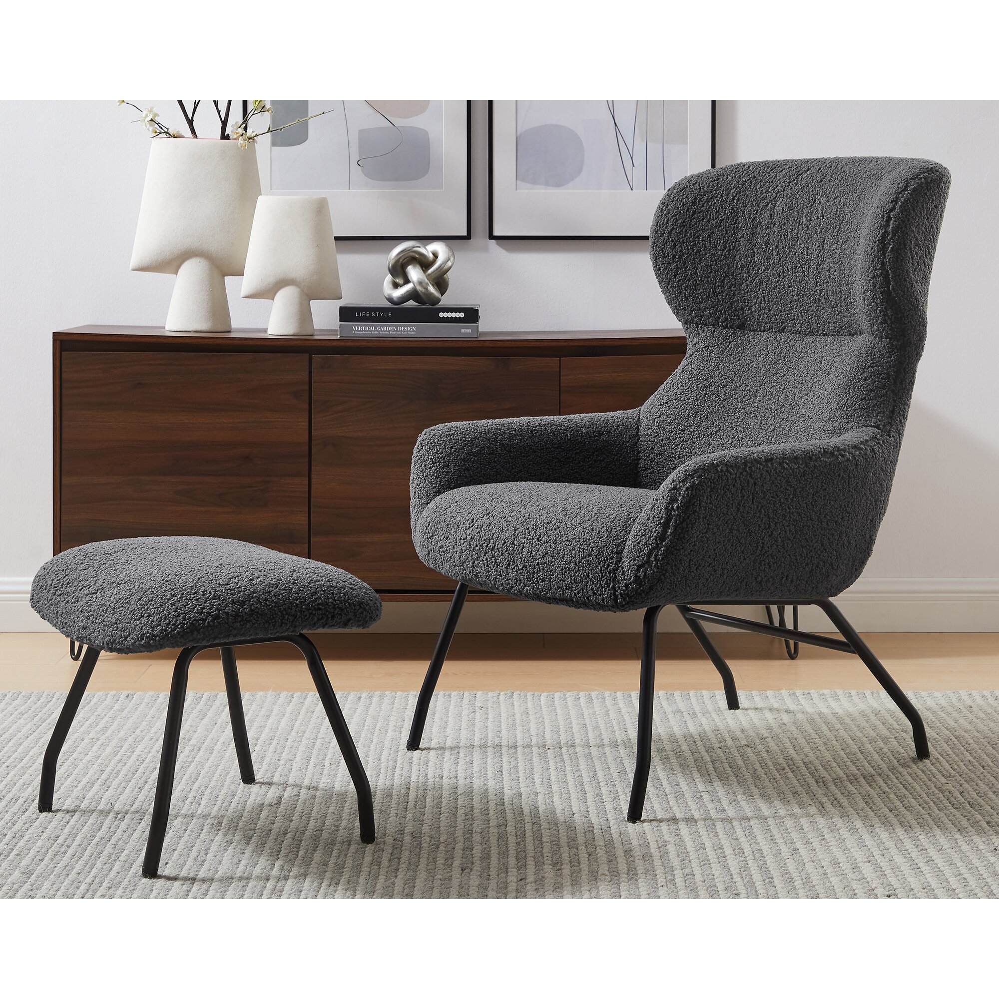 SalesFever »Eloise« Sessel mit Hocker anthrazit 79x103x82 cm