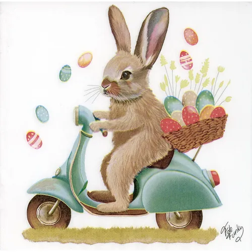 Serviettes en papier ""Lapin sur scooter"", 33 x 33 cm, 20 pièces
