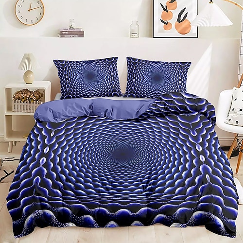 Bettbezug-Set mit grafischen Drucken mit optischer Täuschung, Bettwäsche-Set aus 100 % Baumwolle, ultraweiches und atmungsaktives Material, inklusive Bettbezug und Kissenbezügen, modernes und stilvolles Design, langlebig Image