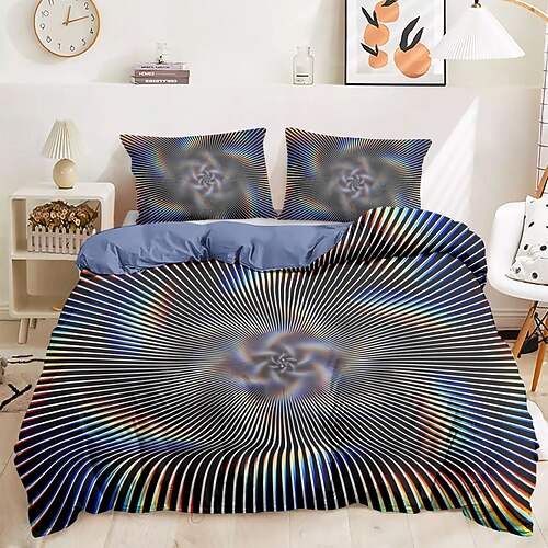 Bettbezug-Set mit grafischen Drucken mit optischer Täuschung, Bettwäsche-Set aus 100 % Baumwolle, ultraweiches und atmungsaktives Material, inklusive Bettbezug und Kissenbezügen, modernes und stilvolles Design, langlebig Image