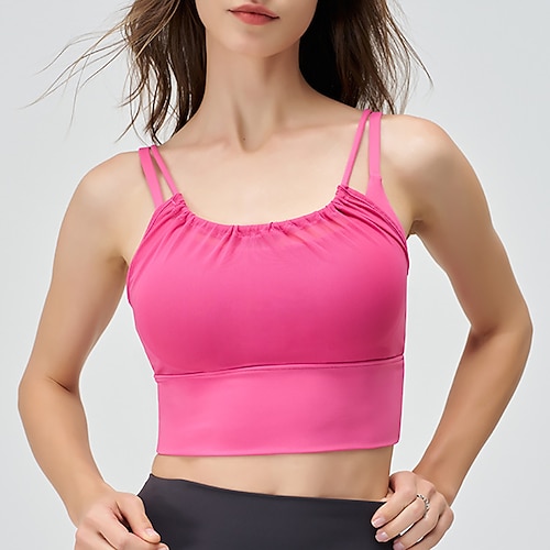 Damen Tank-Top mit Trägern Gepolsterter BH Gepolstertes Tank-Top Rundhalsausschnitt Leicht Bequem Atmungsaktiv Sportlich Ärmellos Leichter Halt Sport Einfarbig Sport-BHs Tanktop Für Fitnesstraining Image