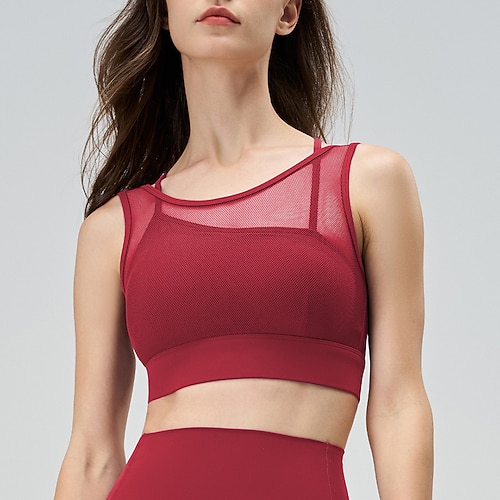 Damen Tank-Top mit Trägern Gepolsterter BH Gepolstertes Tank-Top Rundhalsausschnitt Leicht Bequem Atmungsaktiv Sportlich Ärmellos Leichter Halt Sport Einfarbig Sport-BHs Tanktop Für Fitnesstraining Image