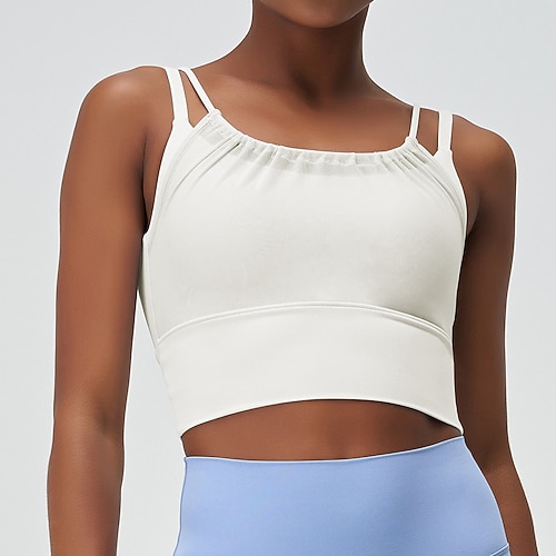 Damen Tank-Top mit Trägern Gepolsterter BH Gepolstertes Tank-Top Rundhalsausschnitt Leicht Bequem Atmungsaktiv Sportlich Ärmellos Leichter Halt Sport Einfarbig Sport-BHs Tanktop Für Fitnesstraining Image