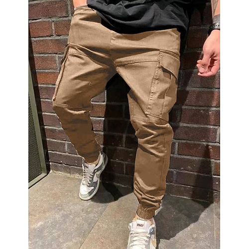 Herren Cargohose Cargohosen Cargohose Jogginghose Jogger Hose Hosen Freizeithose Kordelzug Elastische Taille Multi Pocket Glatt Komfort Weich Knöchellänge Outdoor Casual Täglich Modisch Strassenmode Image