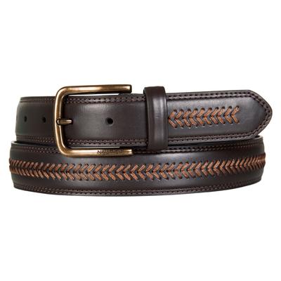 Nautica Men's Lace-Trimmed Leather Belt Brown Stone, 36W