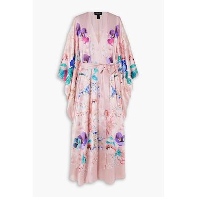 Belted Floral-print Silk-satin Robe - Pink - Meng Nightwear