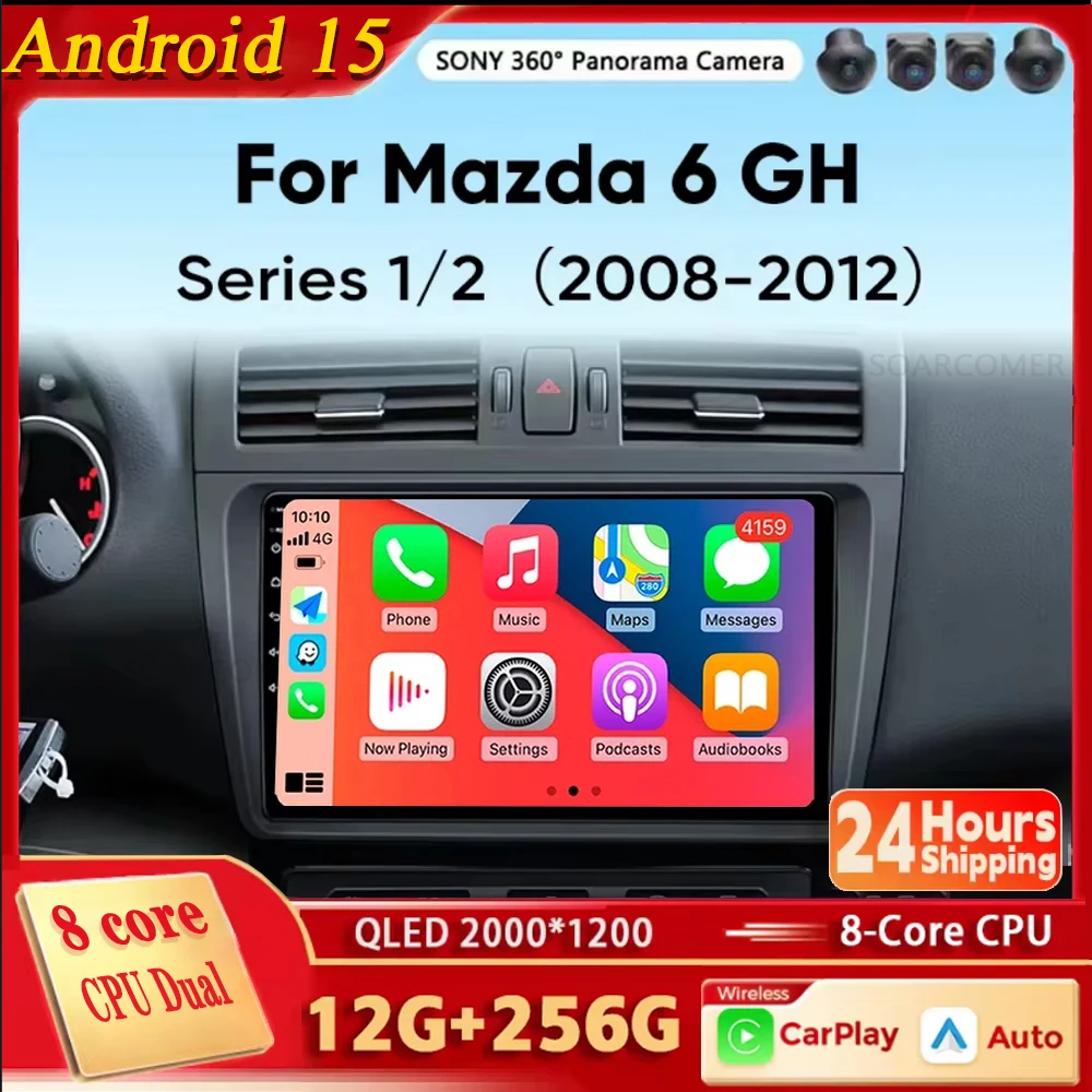 Android 15 Carplay Auto Für Mazda 6 GH 2008 2009 2010 2011 2012 2012 Auto Radio Multimedia Video Player navigation GPS 4G WIFI Image