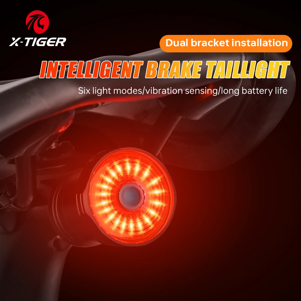 X-TIGER Fanale posteriore per bici Smart Sensing MTB Luce posteriore per bici da strada IPX6 Impermeabile Tipo-C Ricarica Fanale posteriore Accessorio per ciclismo