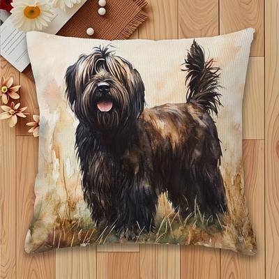 TEMU 1pc Briard Watercolor Throw Pillow Cover, 18x18 Inch, Super Soft Short Plush, Double-sided Printing, Zip Closure - & Room Decor (no Insert), Decorative Pillows Image
