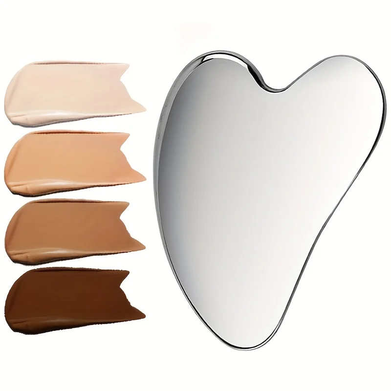Gua Sha Board Herzform Edelstahl Muskelmassage Gewebe Therapie Schabeplatte und Foundation Spachtelmaske Image