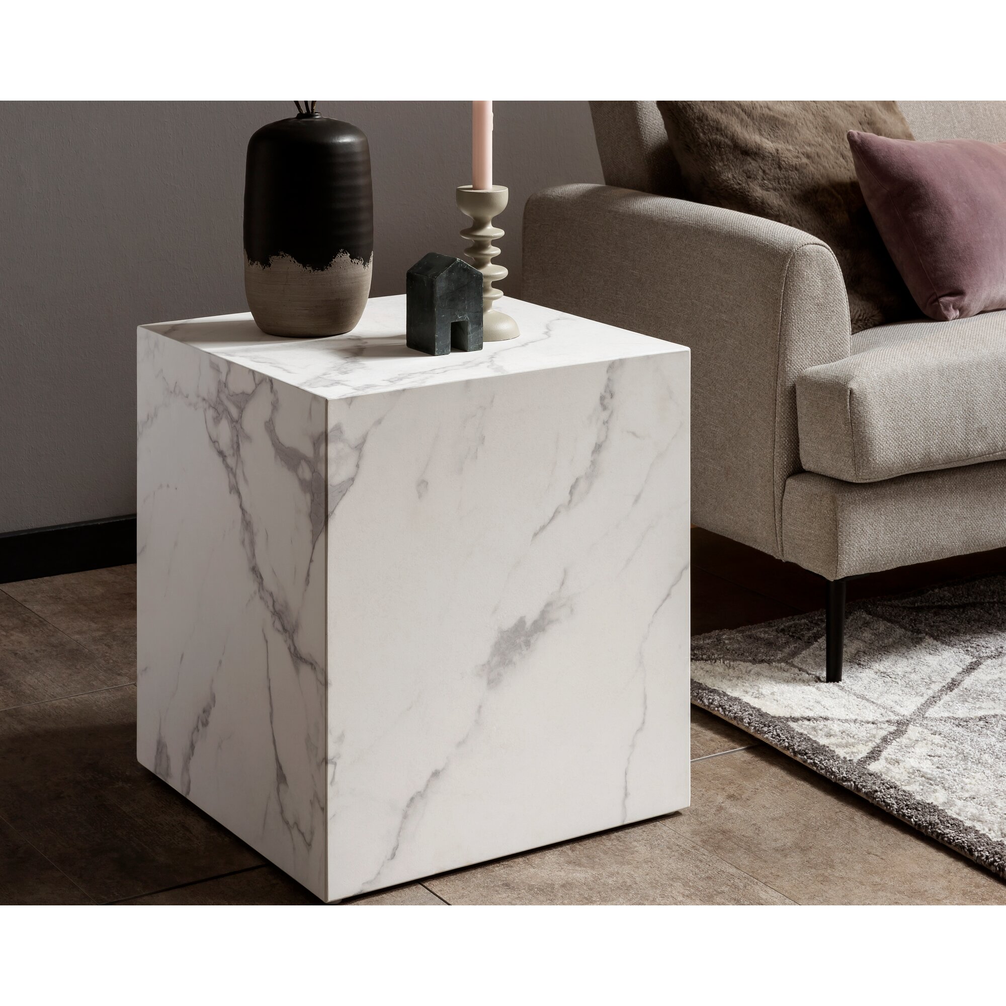 SalesFever »Dallas« Beistelltisch Marmoroptik weiß 45x50x45 cm