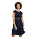Abendkleid VERA MONT "Vera Mont Abendkleid mit Spitze", Damen, Gr. 36, Normalgrößen, blau (night sky), Obermaterial: 100% Polyester. Futter: 100% Polyester., festlich, ausgestellt kurz, Rundhals, Halbarm, Kleider, Spitze