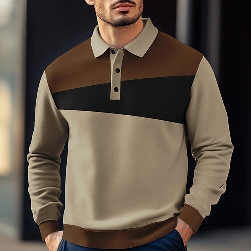 Per uomo A righe Polo da rugby Polo a maglia intrecciata Manica Lunga Magliette polo Camicie con Colletto Casual All'aperto Athleisure Stampa 3D Primavera Autunno Inverno Nero Blu Marrone