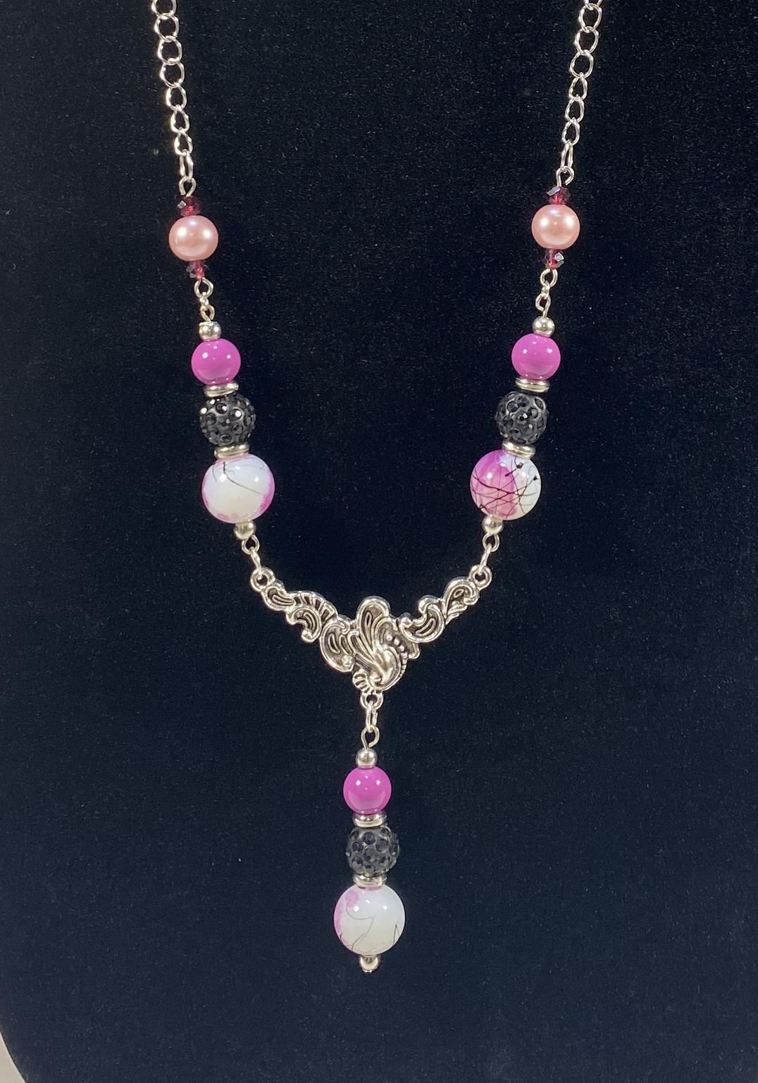 Set di collana e orecchini Lilac Lavender Dream, set di collana e orecchini fatti a mano, collana artistica a forma di Y, set regalo per lei