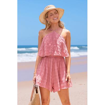 Pink Halter Neck Wide Leg Playsuit