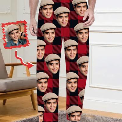 TEMU Customizable Men' Pants, Polyester Knit Fabric With Stretch, Regular Fit Long Pants With Pockets, With Personalized Photo Print, For Christmas Pajama Parties Image