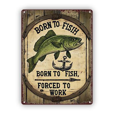 "TEMU Room Decor 1pc Rustic Iron Metal Sign ", Forced To Work" - Vintage Fishing Wall Art Decor For Home, Pub, Kitchen, Outdoor - 20x30cm Tin Painting Plaque" Image
