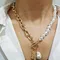 Collier chaîne dorée en perles baroques irrégulières pour femmes, bijoux Vintage, pendentif géométrique, accessoires pour femmes