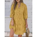 Sommer 3/4 Ärmel Spitze häkeln Party kleid Frauen Stickerei Sommerkleid Zanzea elegante Herbst Robe Femme solide aushöhlen Vestido