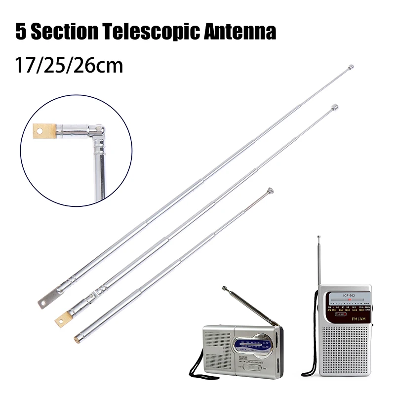 Antenna Radio Am Fm a canale intero in metallo a 5 sezioni da 17/25cm Antenna telescopica Antenna rotante Antenna M2.5