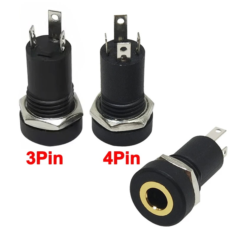 PJ-392A 3/4 Pin 3,5 mm Audio Jack Buchse 3/4 Pole Stereo Solder Panel Mount 3,5 mm Kopfhörer Buchse Stecker mit Mutter Image