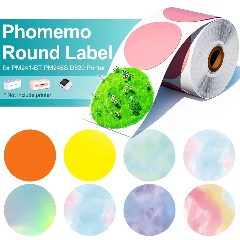 Phomemo PM241 expédition imprimante étiquette autocollant papier rond étiquette carrée couleur arc-en-ciel pour bricolage Logo conception petite entreprise adresse