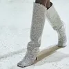 Silber Strass Karree Runway Stiefel Slip Auf Frauen Schuhe Dünne High Heels Neue Party Bankett Dating 2024 Zapatos Para Mujere