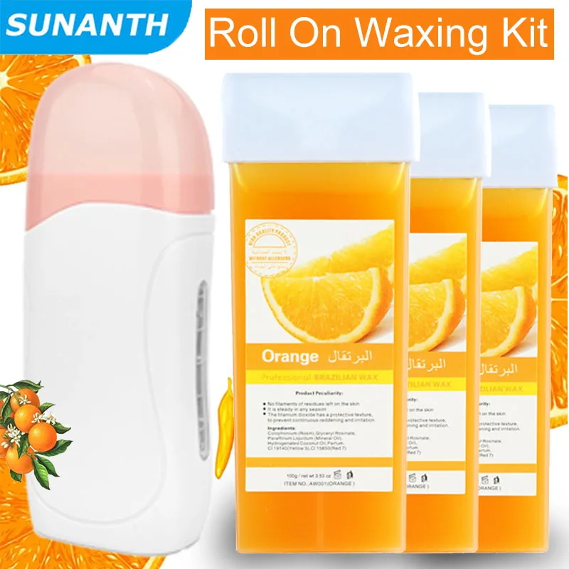 Elektrische Wachs Heizung Epilierer Set Wachs Roller Basis Rolle Auf Wachsen Nachfüllbare Haar Entfernung Maschine Enthaarung Heizung Set Image
