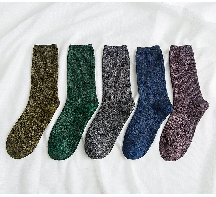 Mode Shiny Glitter Gestreiften Frauen Socken Trendy Felsen Rolle Funkelnde Helle Farbe Nette Kawaii Winter Warme Lustige Socken Streetwear Image