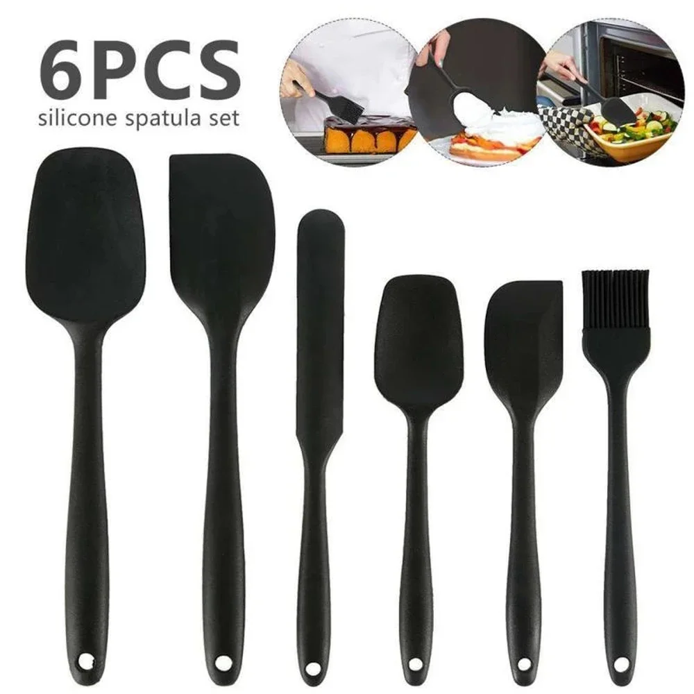6-teiliges Silikon-Spatel-Set, lebensmittelecht, antihaftbeschichtet, hitzebeständig, Spatel, Wender zum Kochen, Backen, Mischen, Backen Image