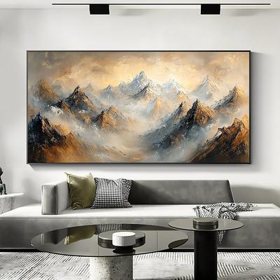 Handmade Original Colourful Mountains Oil Painting On Canvas Abstract Mountain Landscape Wall Art for Home Decor With Stretched Frame Without Inner Frame Painting