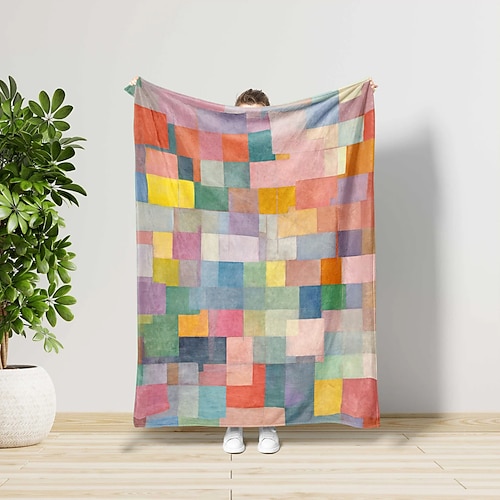 bunte Mosaikdecke, weicher, gemütlicher, leichter Überwurf für Schlafsofa, Couch oder Reisen, lebendiges, mehrfarbiges geometrisches Design, langlebig und farbecht, perfekt für den ganzjährigen Gebrauch Image